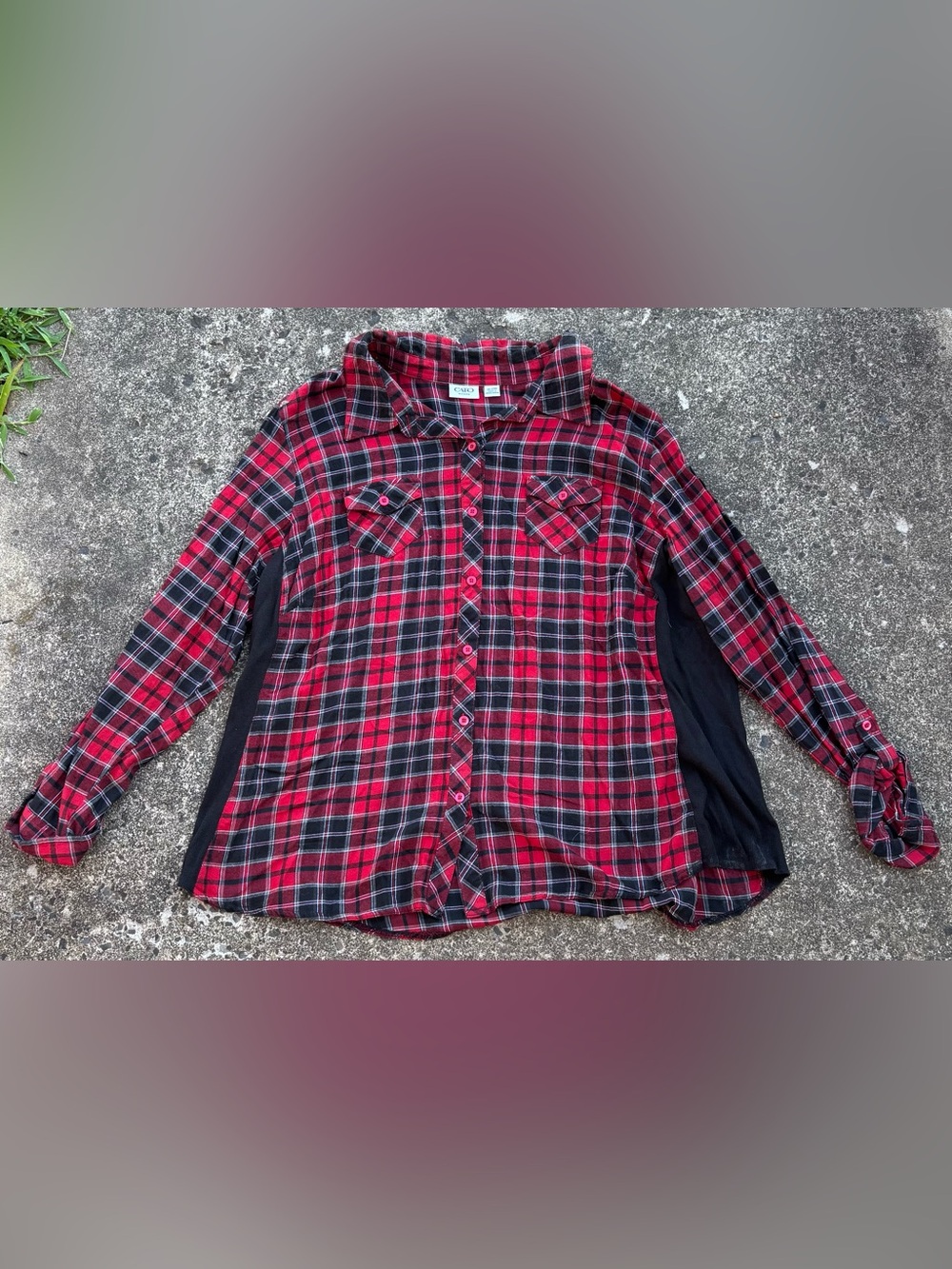 Cato Red & Black Plaid Long Sleeve Button-Up Top
